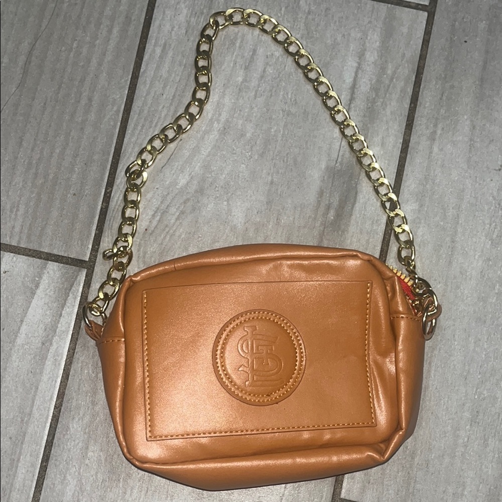Tan Gold Crossbody Bag with Chain
